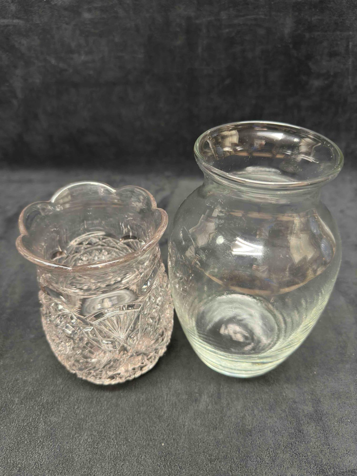 Crystal Glass Vase Set of Vases Lot of Two 2 - 8