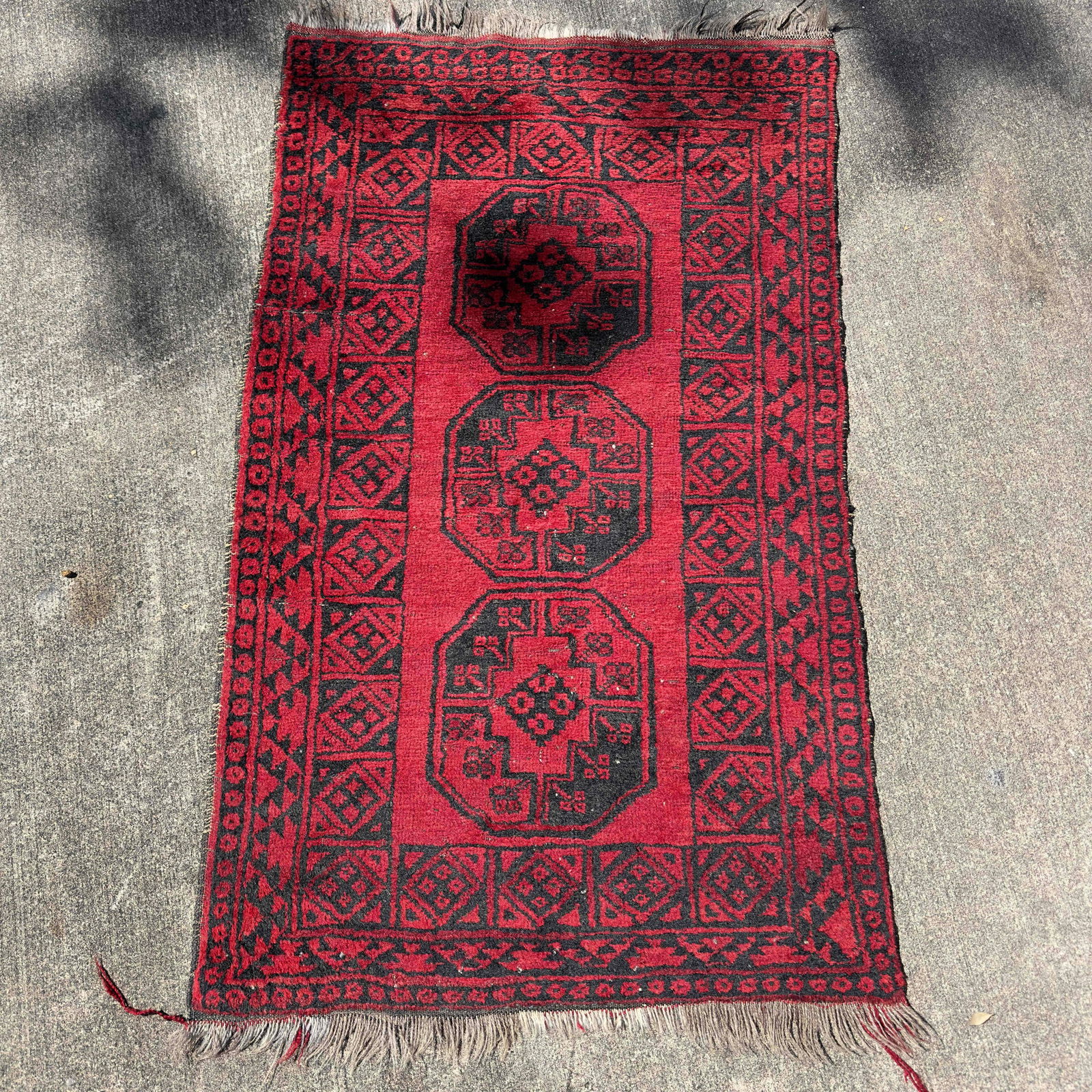 Afghan Rug Khal Mohammandi Allover Pattern Red Black Handmade Wool (1 of 8)