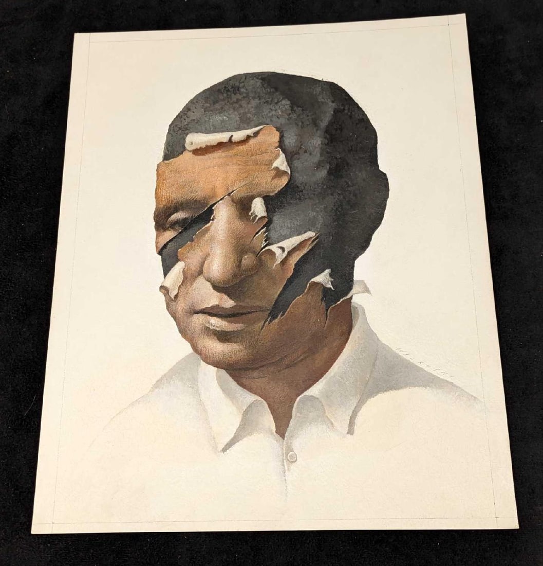 Original Mixed Media On Board Wieslaw Walkuski Face (1 of 6)