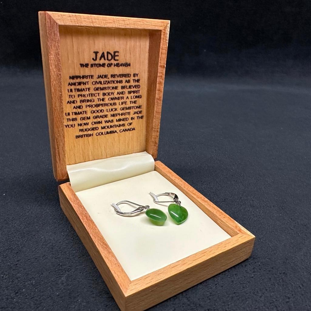 Pair of Jade Heart Earrings Sterling (1 of 3)