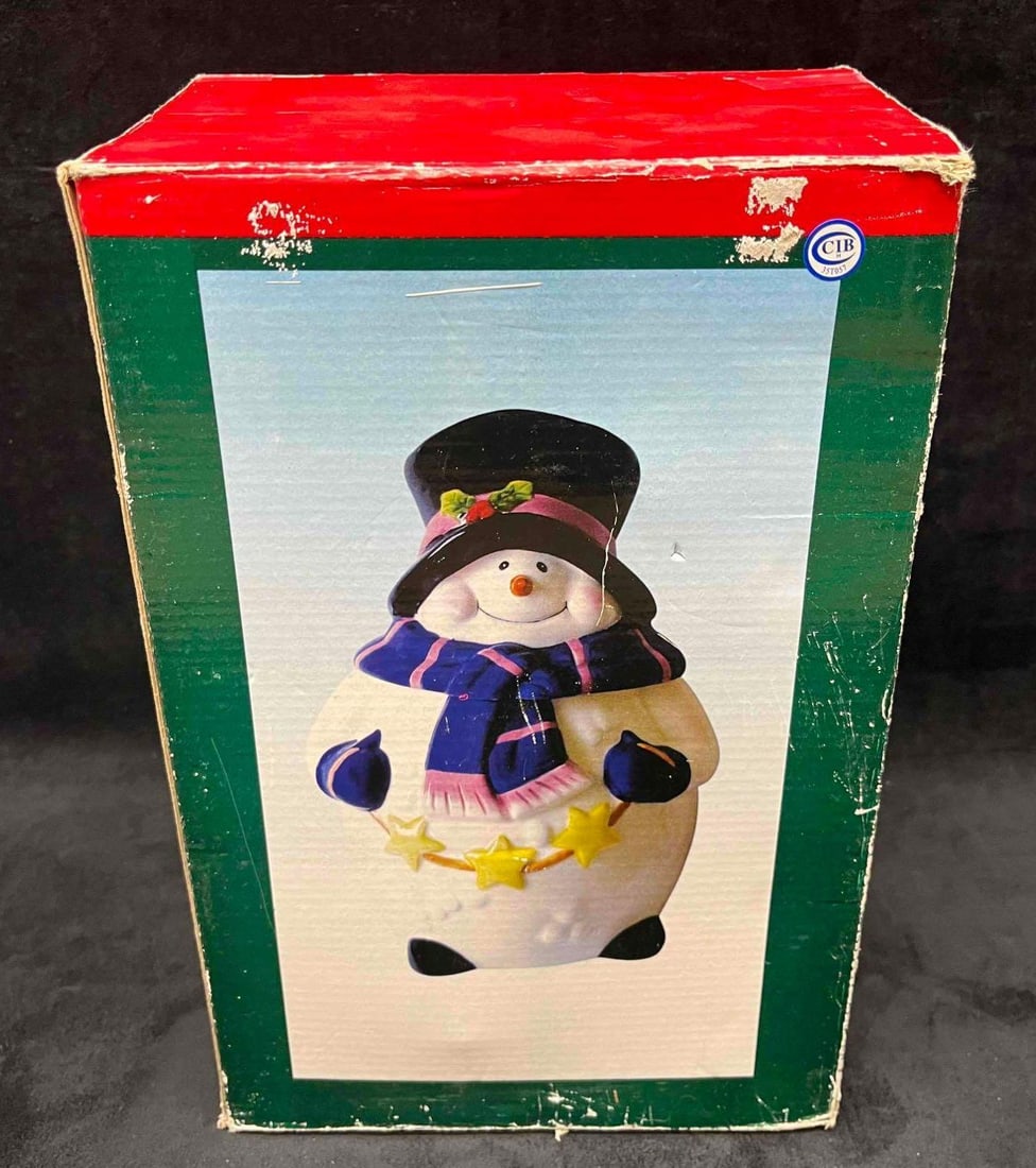 Vintage Ceramic Snowman Cookie Jar In Box - 13
