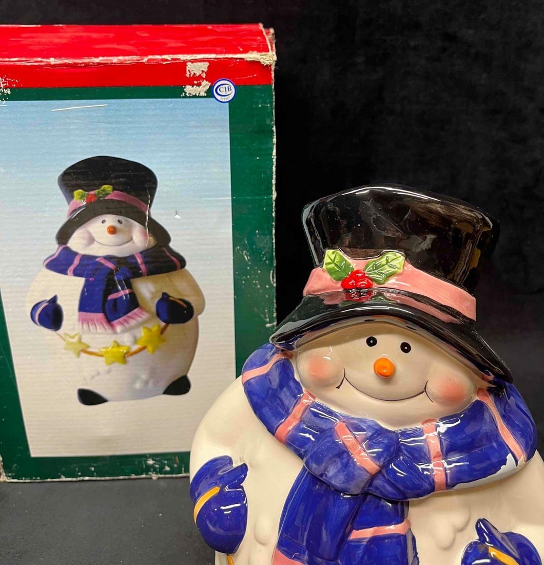 Vintage Ceramic Snowman Cookie Jar In Box - 2