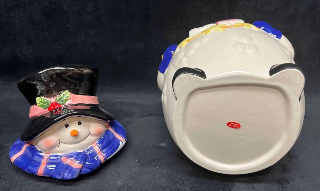 Vintage Ceramic Snowman Cookie Jar In Box - 8