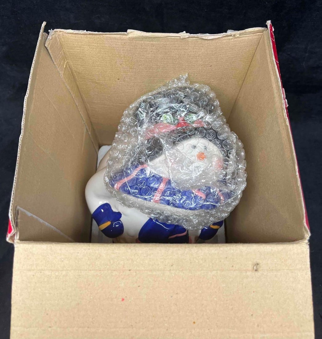 Vintage Ceramic Snowman Cookie Jar In Box - 9