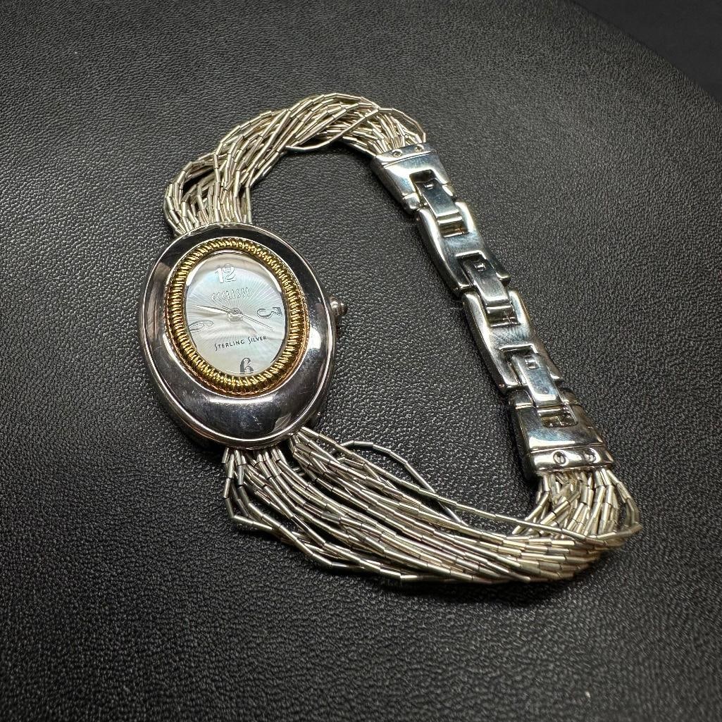 Sterling Silver Milti-Strand Bracelet Watch: This piece of jewelry has been tested and researched prior to listing. Please view all our pictures they are part of our description. DETAILS: Metal - Sterling SilverColor - SilverStones -