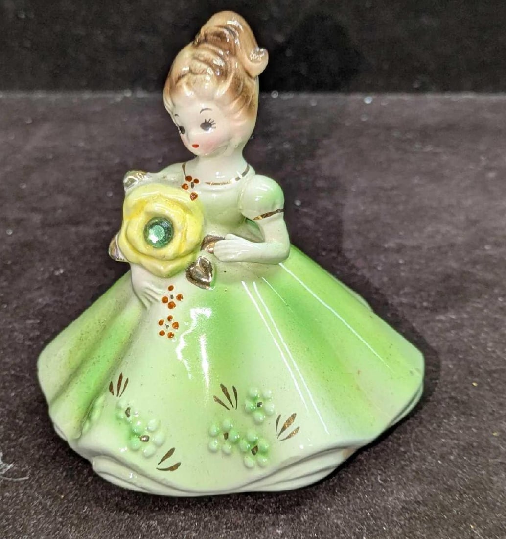 2 Vintage Josef Originals Ceramic Girl Figurines August And Blue Dress - 3