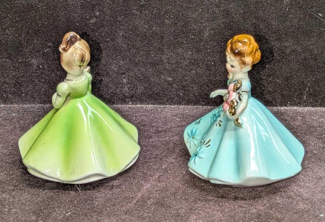 2 Vintage Josef Originals Ceramic Girl Figurines August And Blue Dress - 4