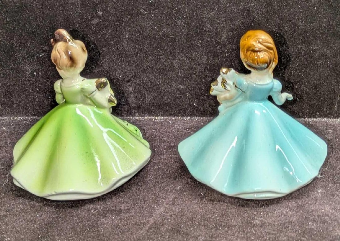 2 Vintage Josef Originals Ceramic Girl Figurines August And Blue Dress - 5