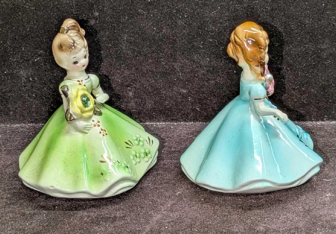 2 Vintage Josef Originals Ceramic Girl Figurines August And Blue Dress - 6