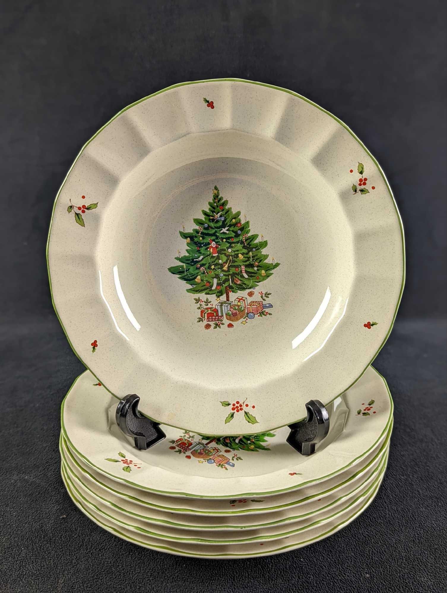 6 Retired Nova Studios Holiday Season Bowls: This series of fine china was released from only 1985 to 1987. The bowls are approx 8 3/4" x 8 3/4" x 1 1/2" and together they weigh 6.03lbs. The bowls are in a good, vintage condition with some