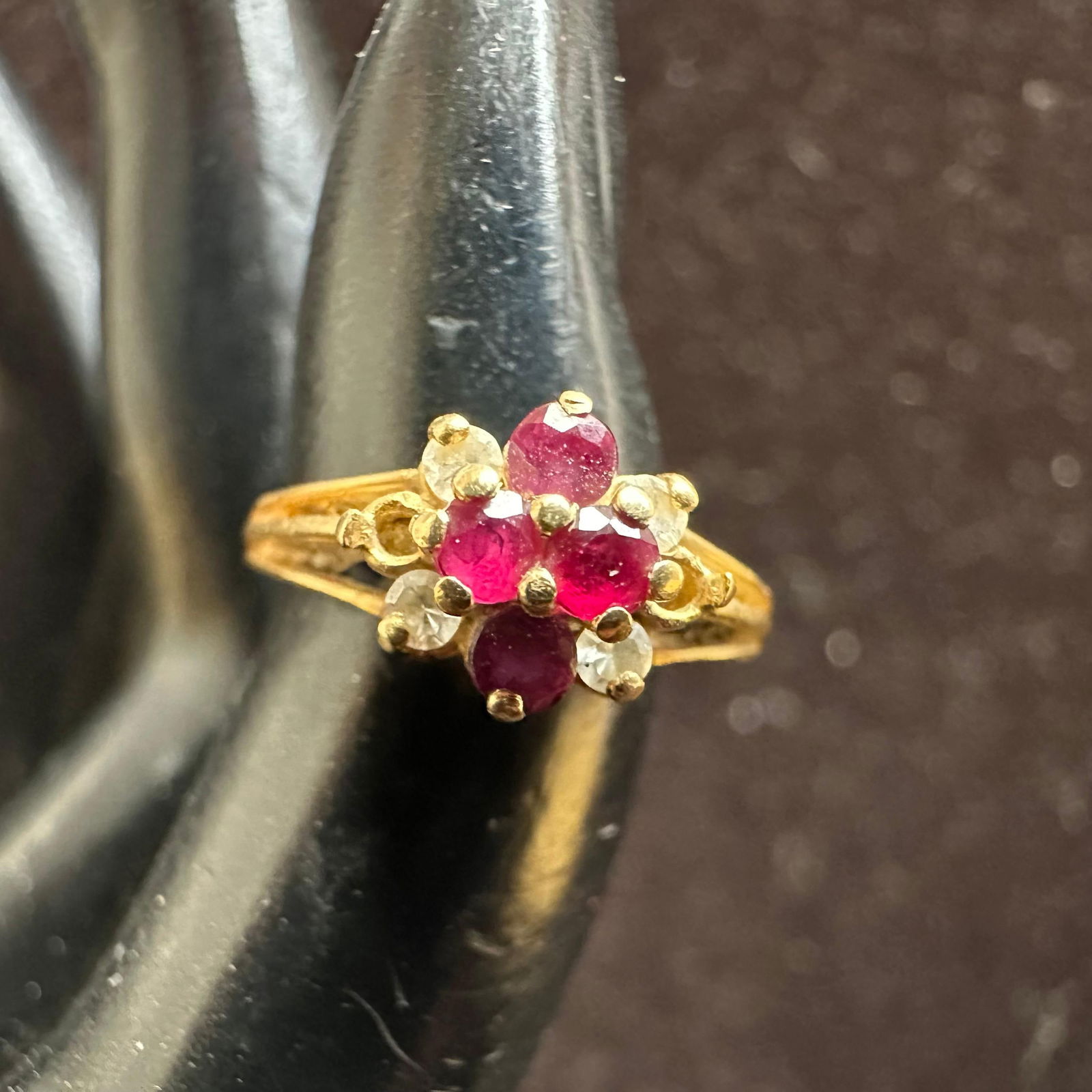 14K Gold Accent Diamonds and Red Rubies Setting Small Ring (1 of 10)