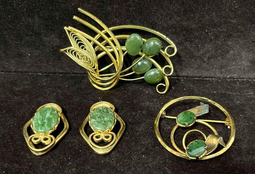 Gold Tone Green Stone Brooch Collection (1 of 17)