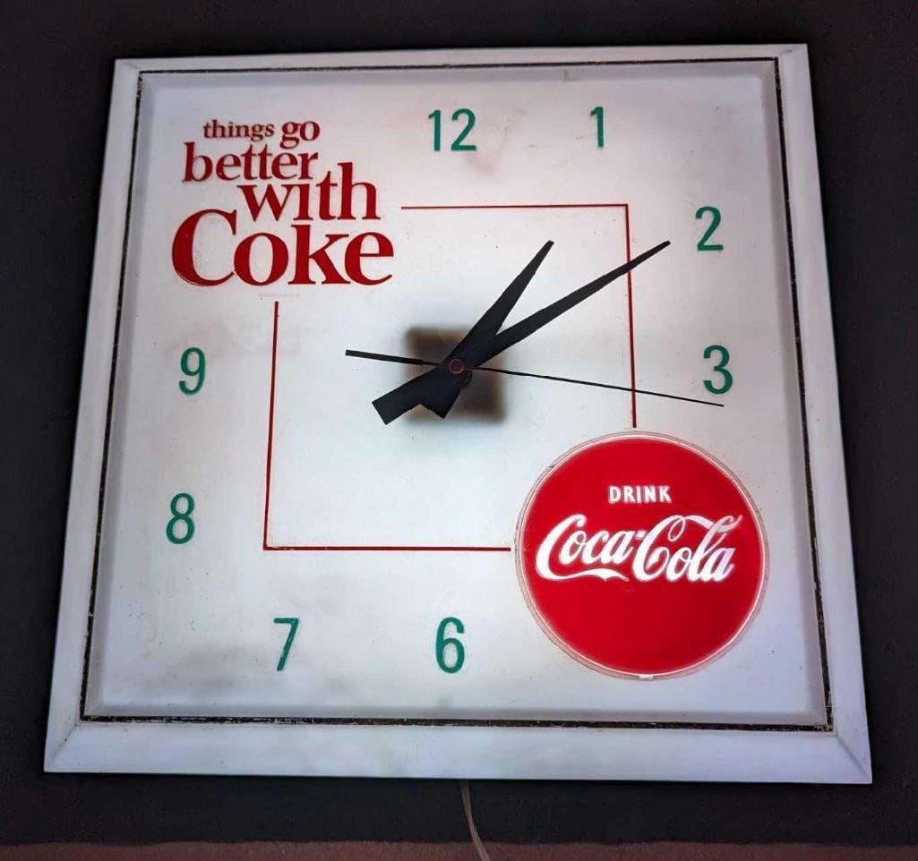 Modified 1960's Coca Cola Color Change Wall Clock: Modified 1960's Coca Cola Color Change Wall Clock. This is an original 1960's "Things Go Better With Coke" clock sign. This comes with the added bonus of a color change option. With the remote control