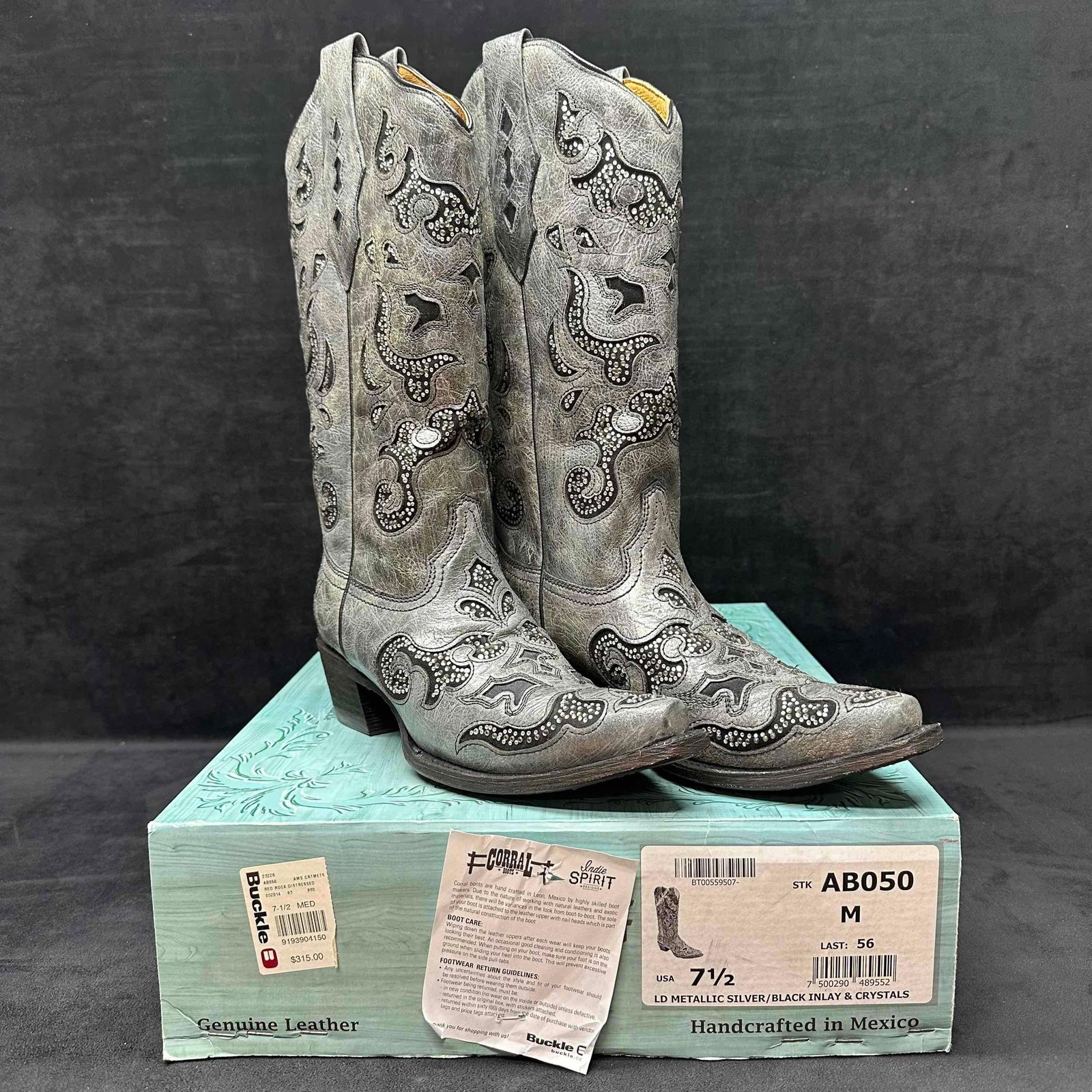 Corral Metallic Silver Black Inlay Rhinestone Accents Women's Boots 7.5M (1 of 7)