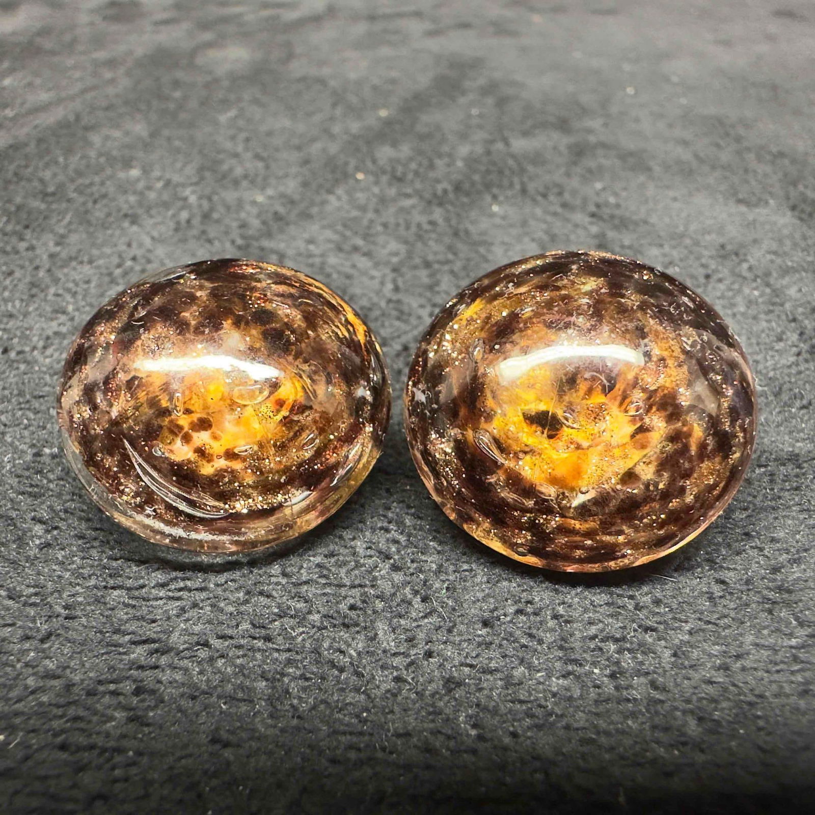 Murano Venetian Art Glass Lamp Work Clear Black Copper Accent Circle Bead Earrings F70 (1 of 4)