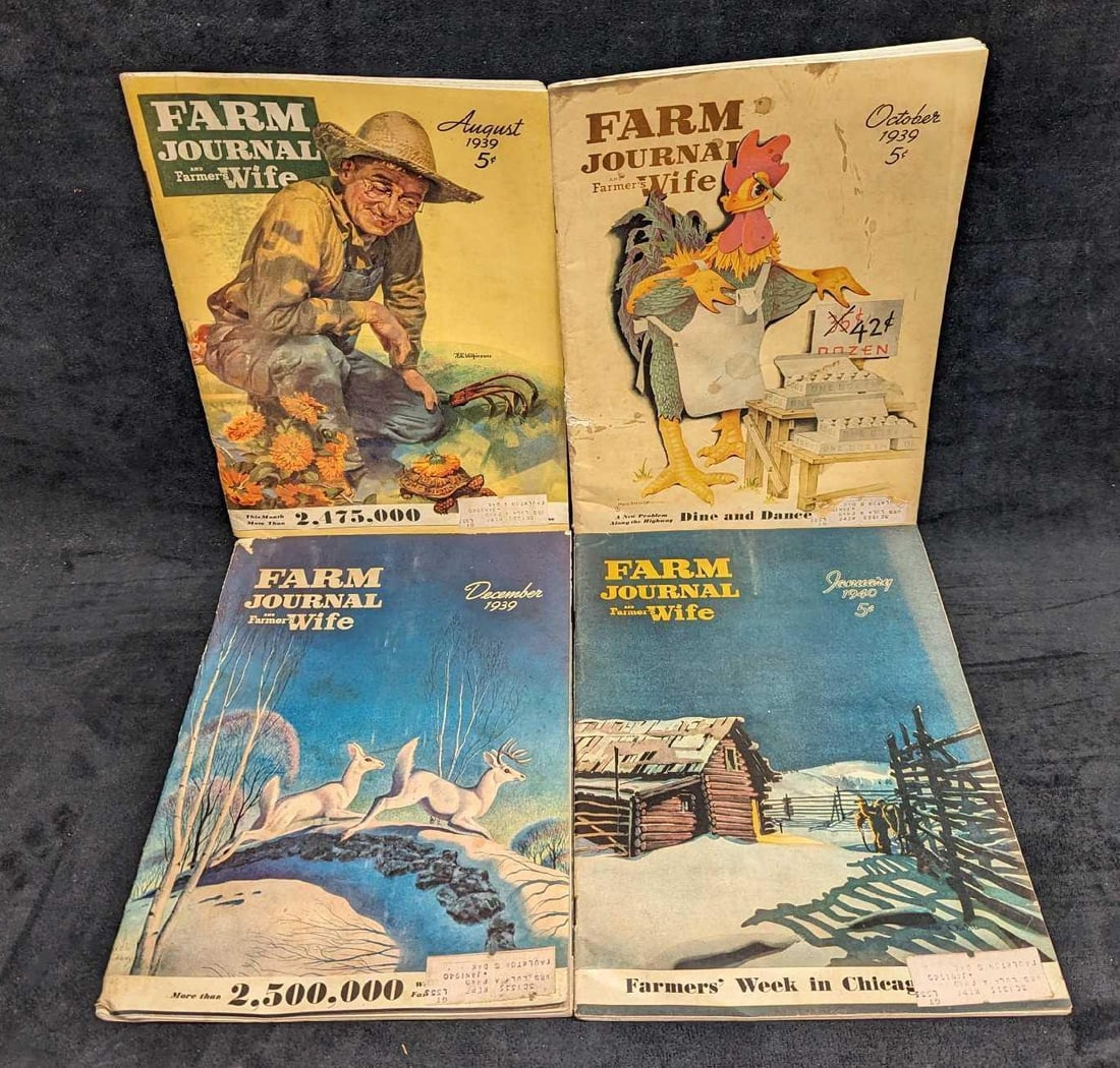 4 1939/1940 Farm Journal And Farmer Wife Magazine: 4 1939/1940 Farm Journal And Farmer Wife Magazine. This lot includes: (1) October 1939. "Dine And Dance". (1) August 1939. "This Month More Than 2,475.000." (1) January