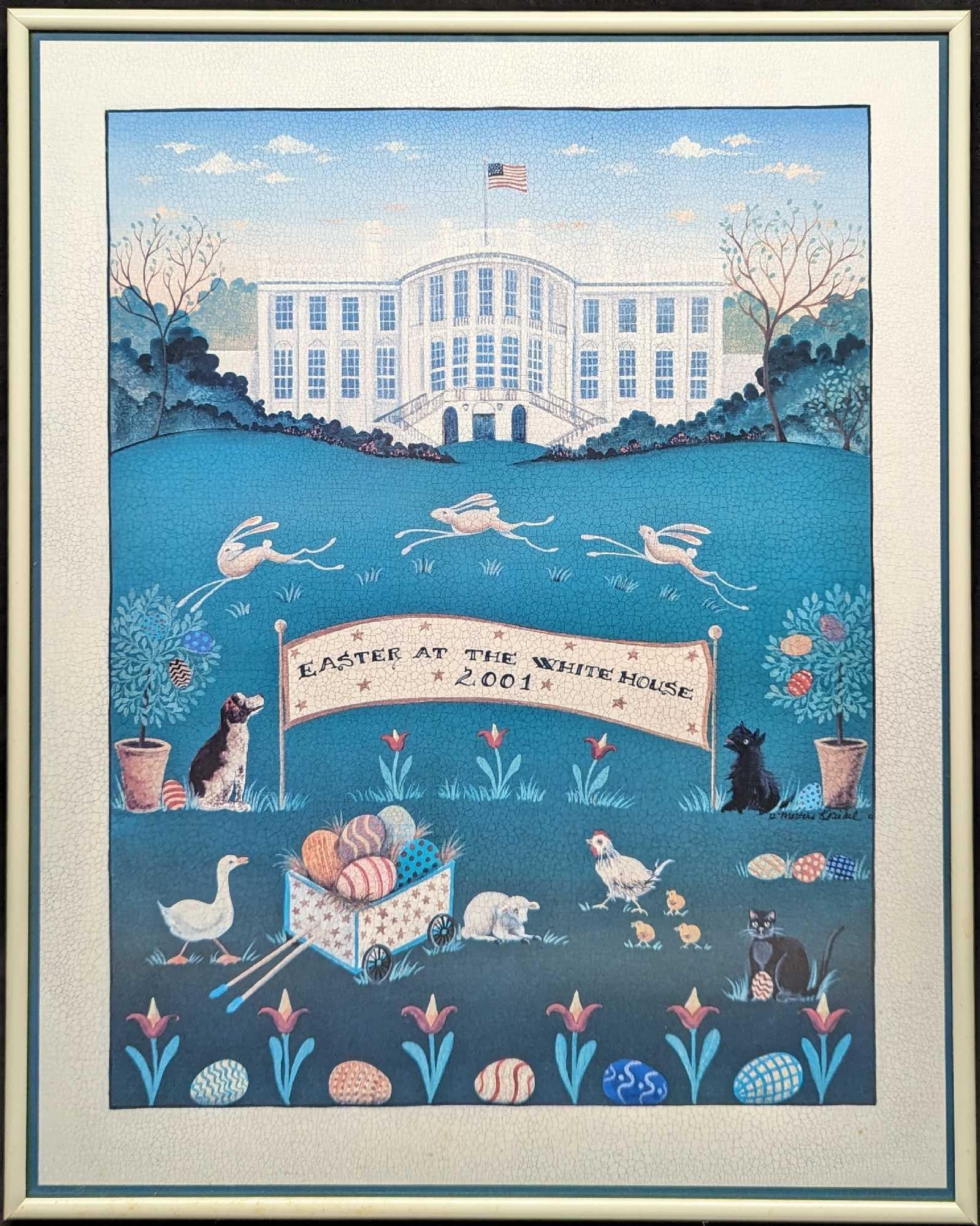 Easter At The White House 2001 Framed Print By D. Masters Kriebel: Easter At The White House 2001 Framed Print By D. Masters Kriebel. The framed print is approximately 16 5/8" x 1" x 20 1/2" and it weighs 4lbs. Please note, that the print was not signed by the