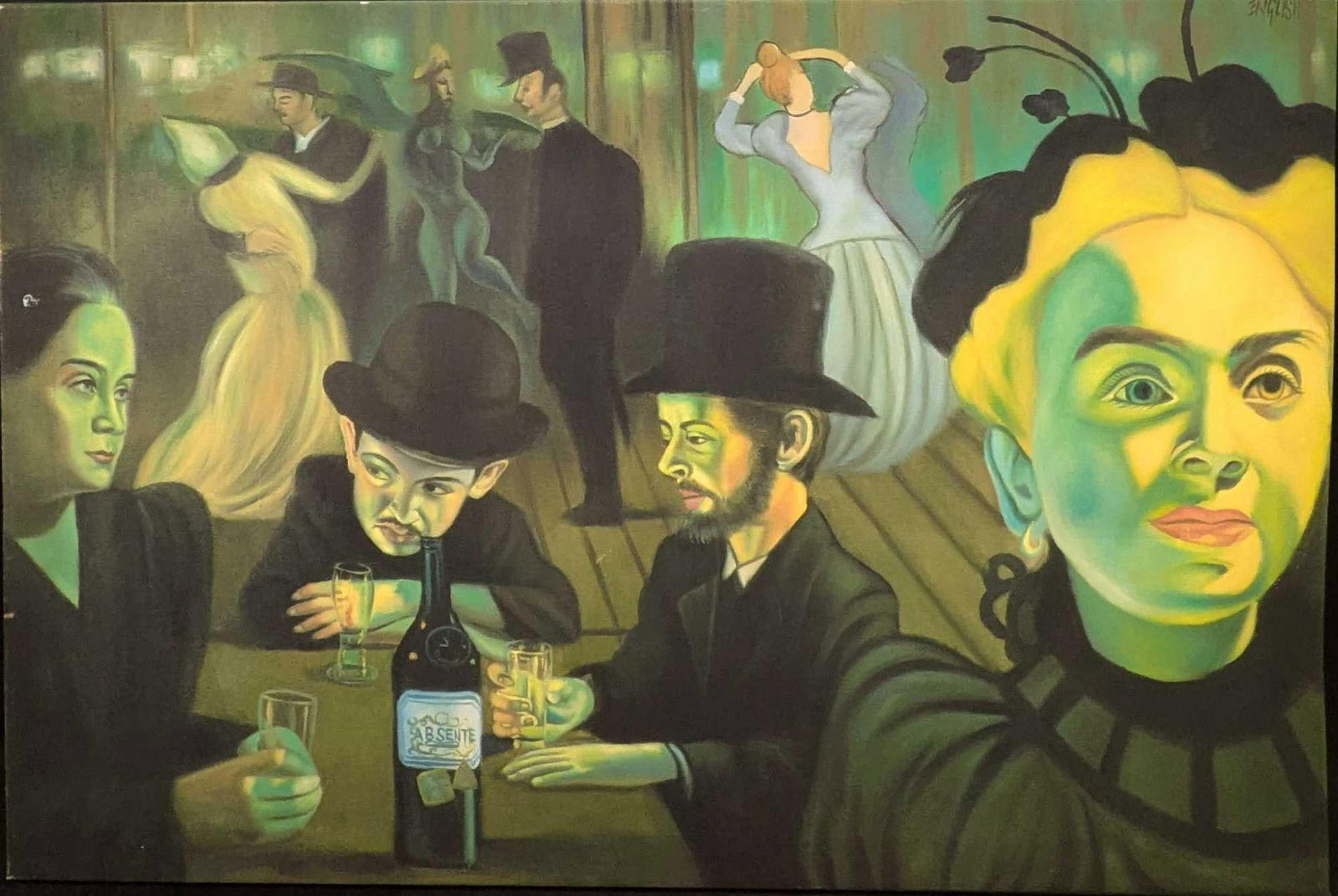 Absinthe Refined Ron English Toulouse Lautrec Print On Canvas D: Absinthe Refined Ron English Toulouse Lautrec Print On Canvas D. This is approx 36" x 1/2" x 23 3/4" and it weighs 1.90lbs. Please note, the signature on the top right of the canvas is part of the