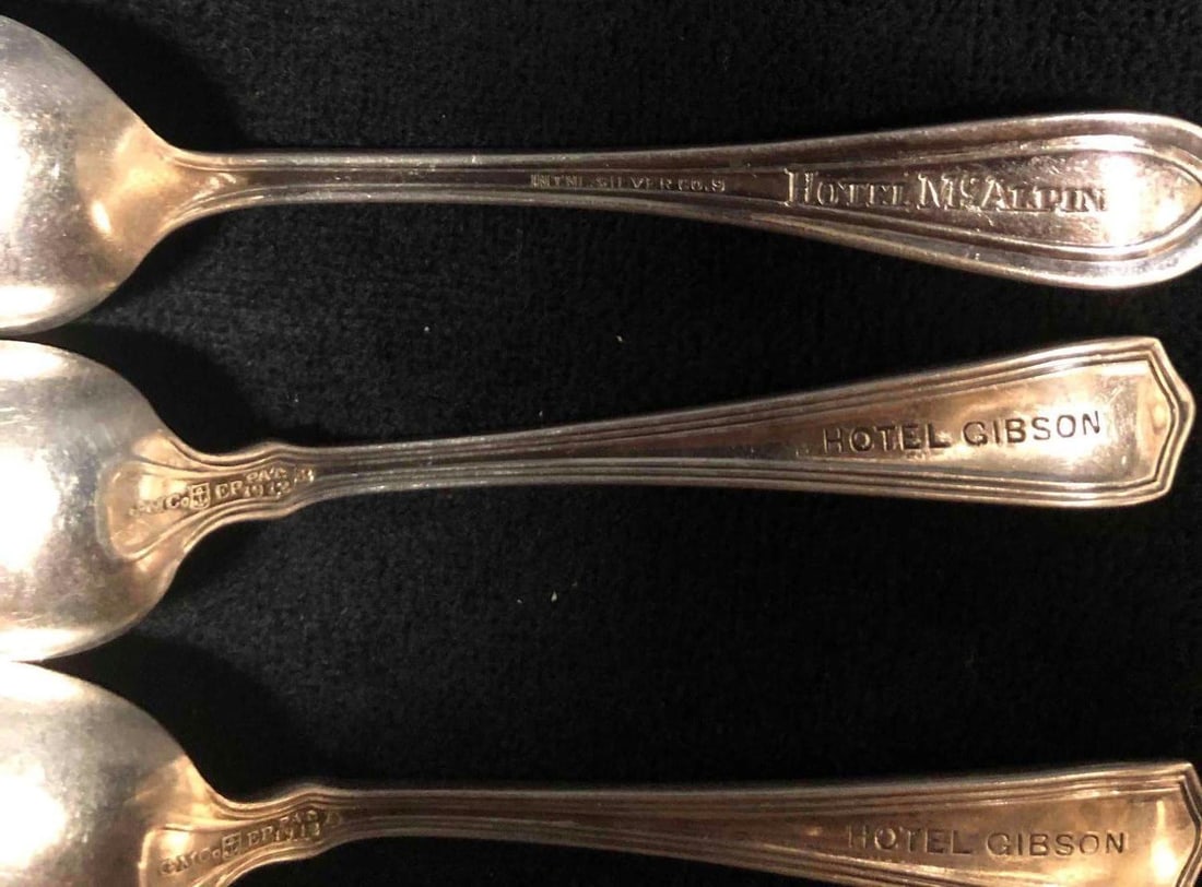 Six Hotel Silver Plated Souvenir Tea Spoons - 9