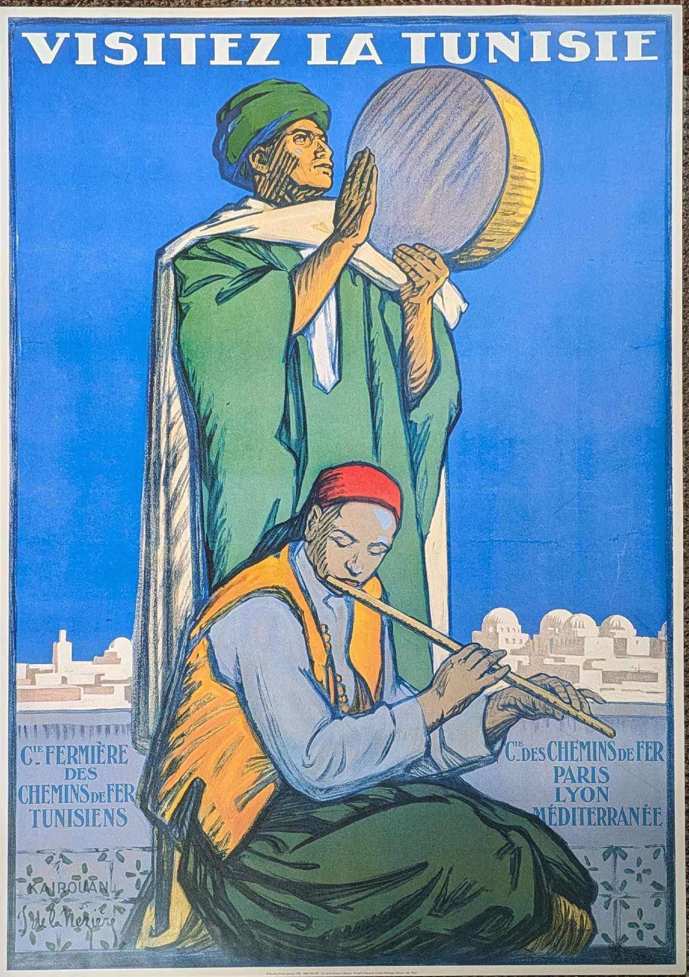 Visitez la Tunisie: Visit Tunisia Reproduction Poster: Visitez la Tunisie: Visit Tunisia Reproduction Poster. This is approx 28 x 39 1/2" and it weighs 0.28lb. There are some light creases on the corners due to storage.