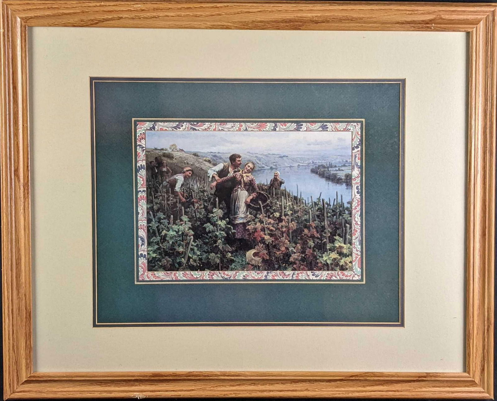 Framed "En Vendanges" (In Grape Harvest) Print: Framed "En Vendanges" (In Grape Harvest) Print based off an original by Daniel Ridgway Knight. The framed print is approx 31" x 1" x 25" and it weighs 8.5lbs. The print itself is approx 14" x