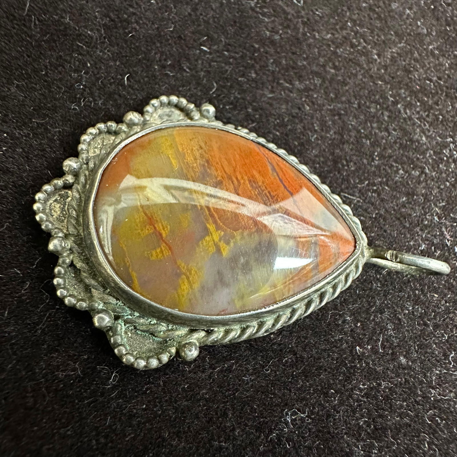 Natural Jasper Setting Silver Ornate Silverwork Necklace Pendant - 2