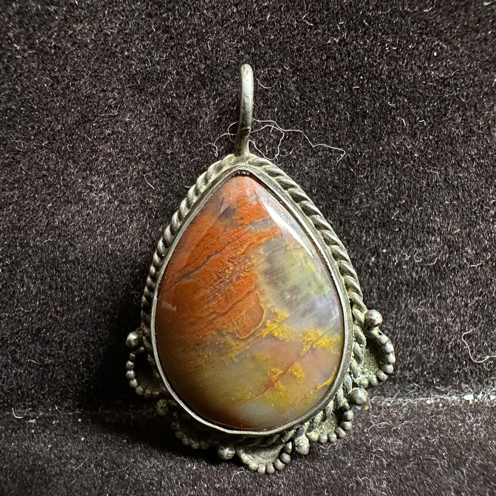 Natural Jasper Setting Silver Ornate Silverwork Necklace Pendant - 4