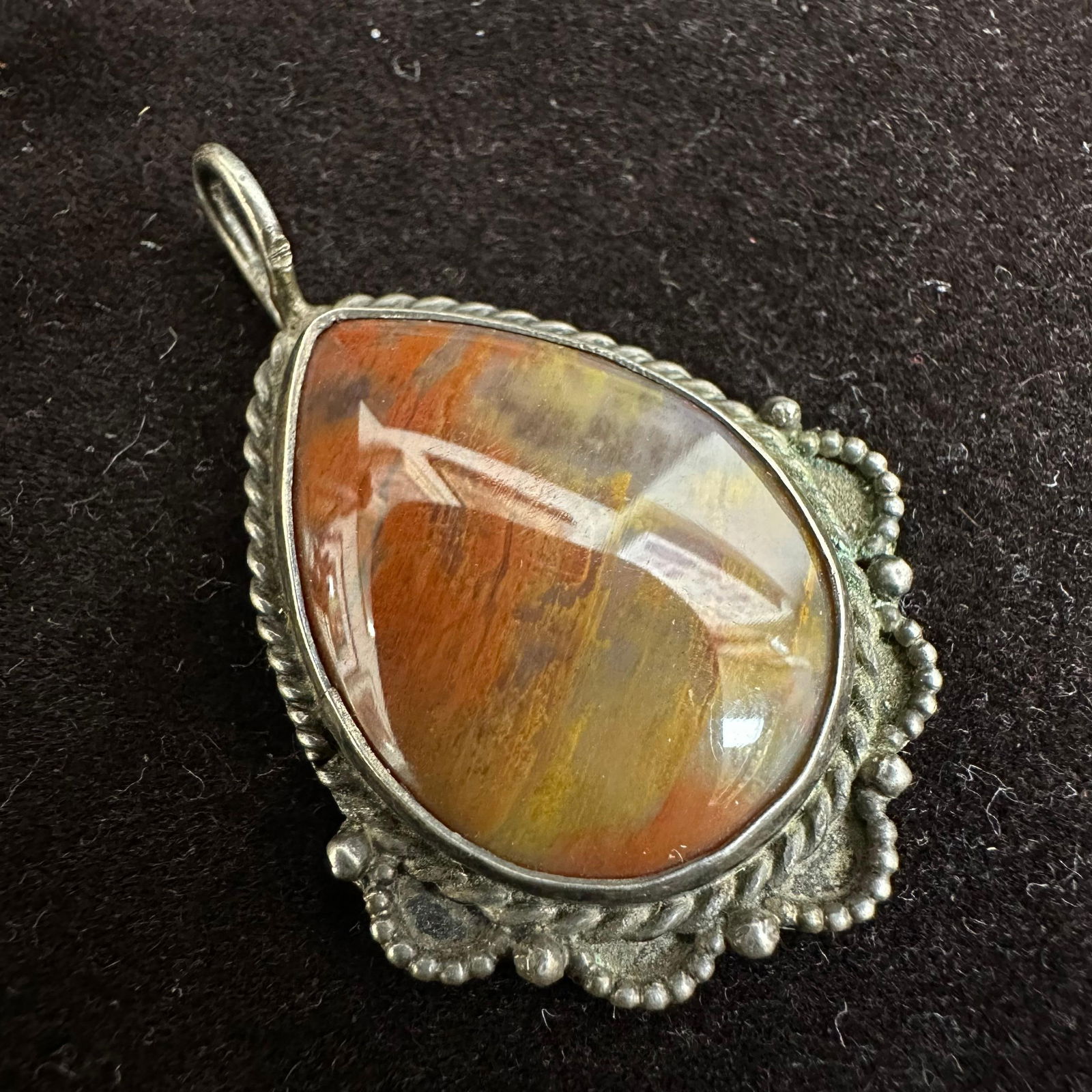 Natural Jasper Setting Silver Ornate Silverwork Necklace Pendant - 6