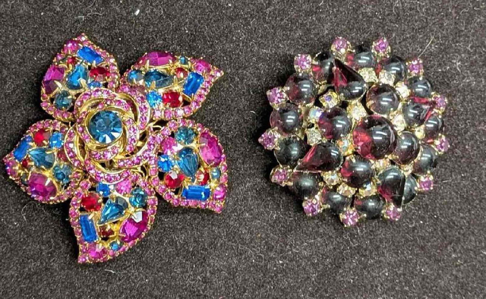 Vintage Unique Colorful Rhinestone Gold Tone Brooch Pin Lot Of 2 (1 of 3)