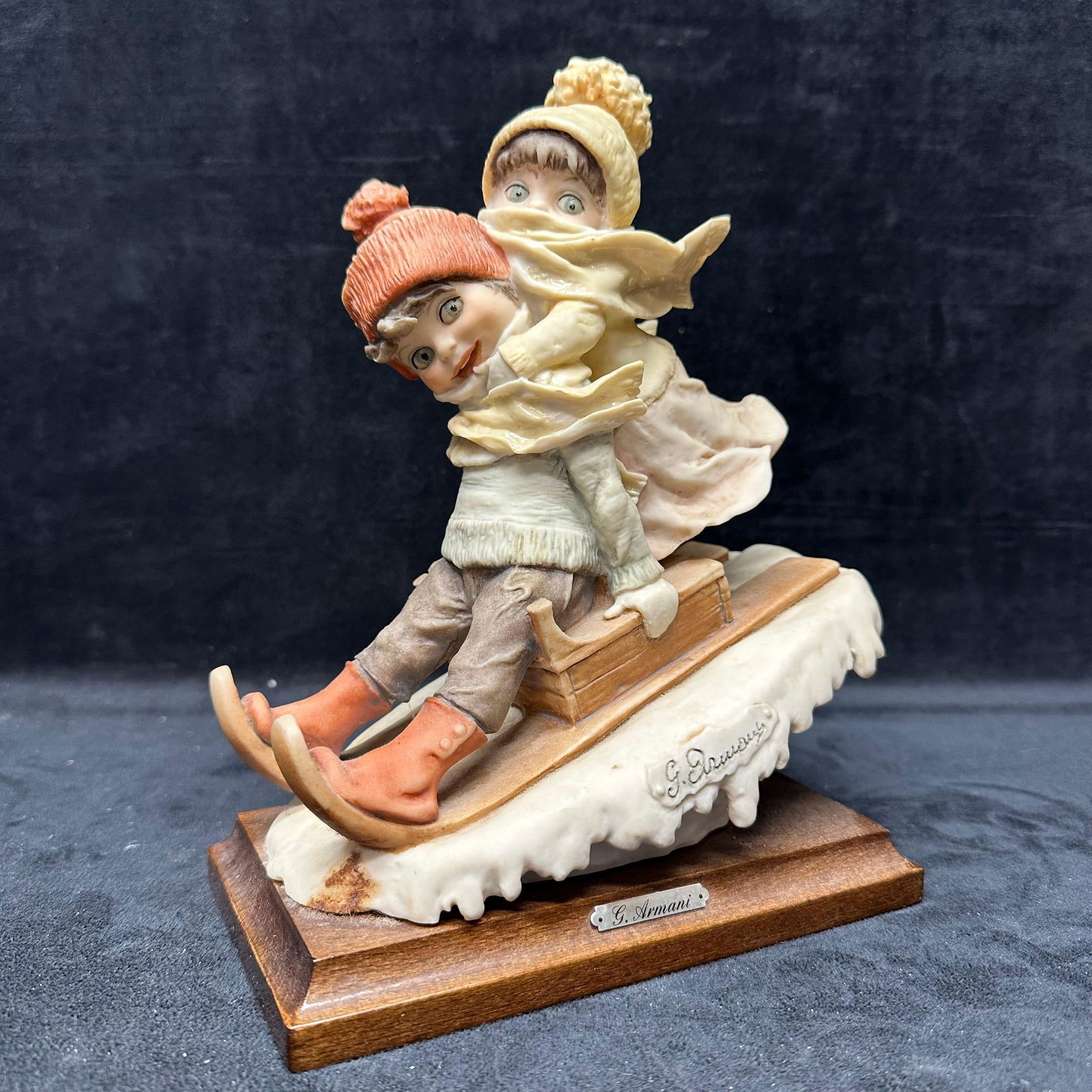 Giuseppe Armani Winter Fun Sledding Boy and Girl Sled Figurine (1 of 7)