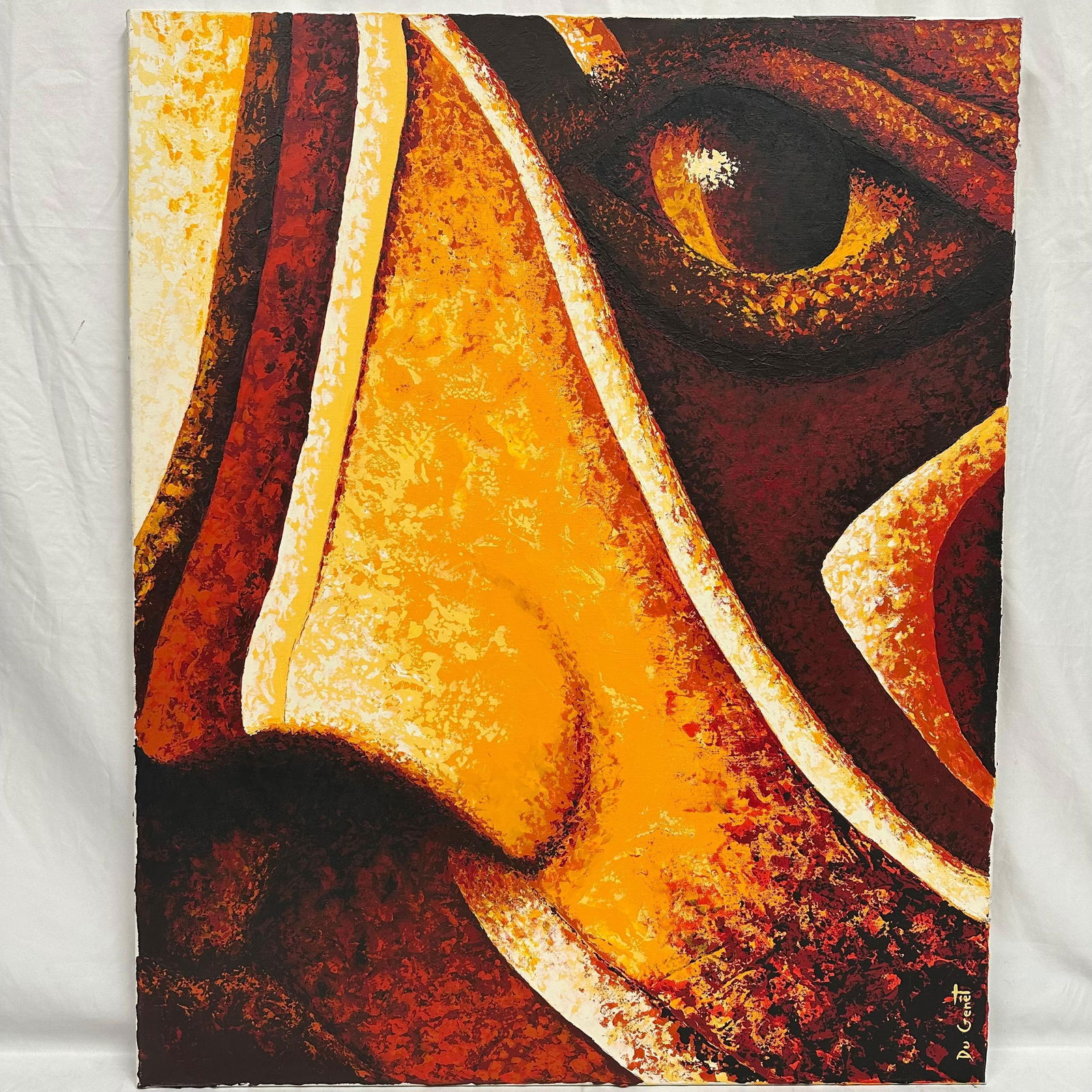 Large Abstract Oil Painting Visage by Gilles Du Genet Signed (1 of 8)