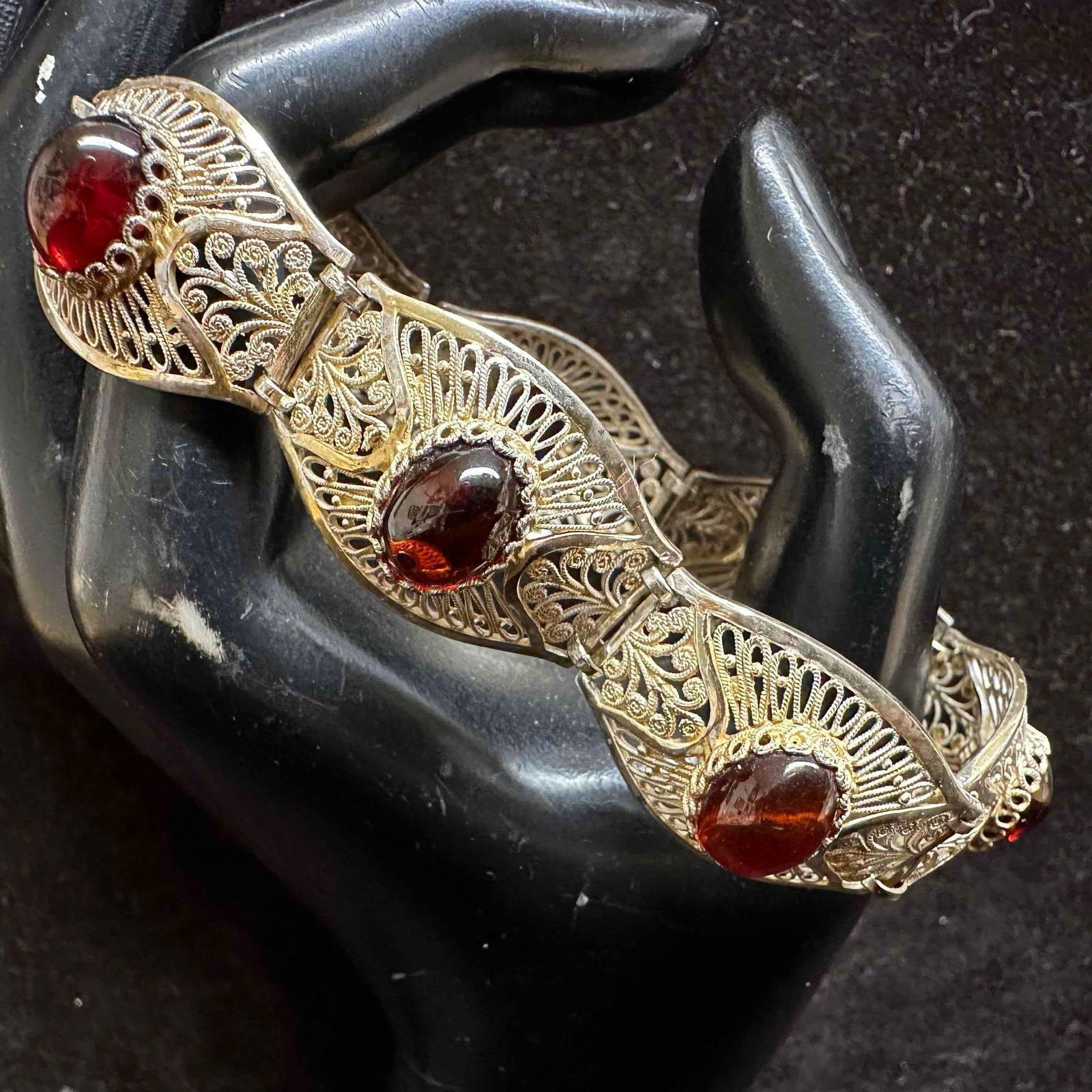 935 Sterling Silver Amber Oval Cabochons Bracelet F91 (1 of 9)