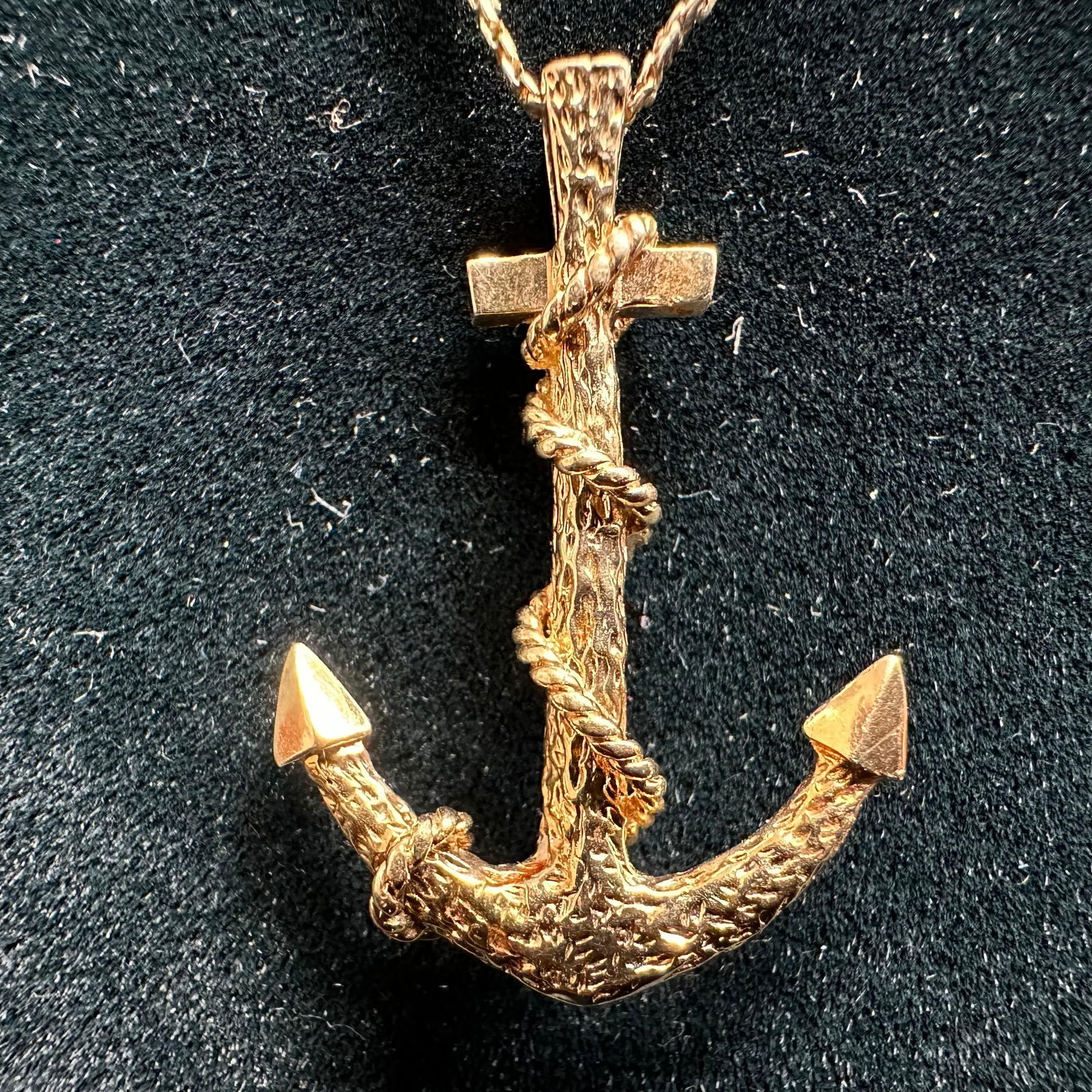 14K Yellow Gold Anchor Rope Nautical Mariner Pendant Necklace 5.2g (1 of 17)