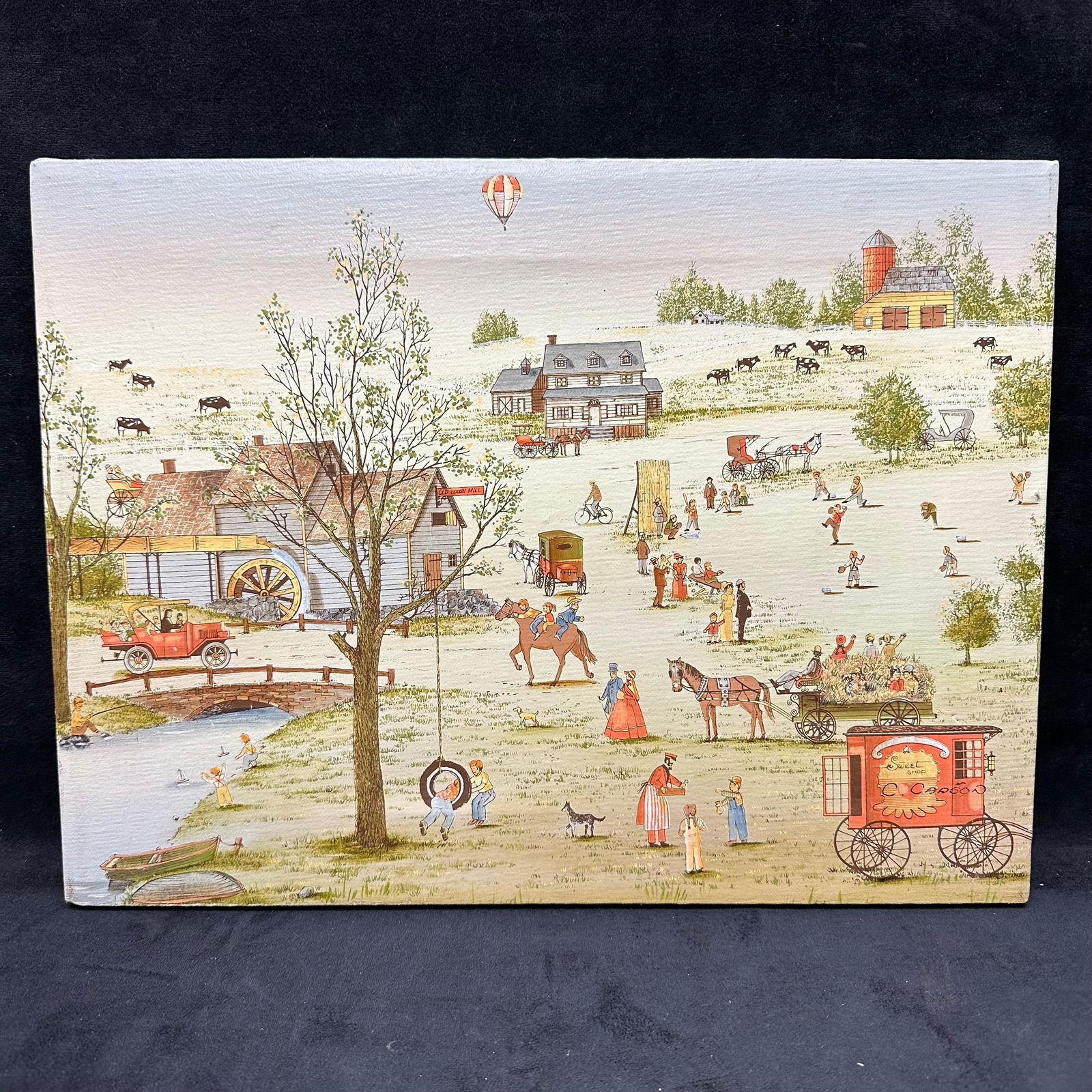 Folk Art Country Village Scene on Canvas (1 of 7)