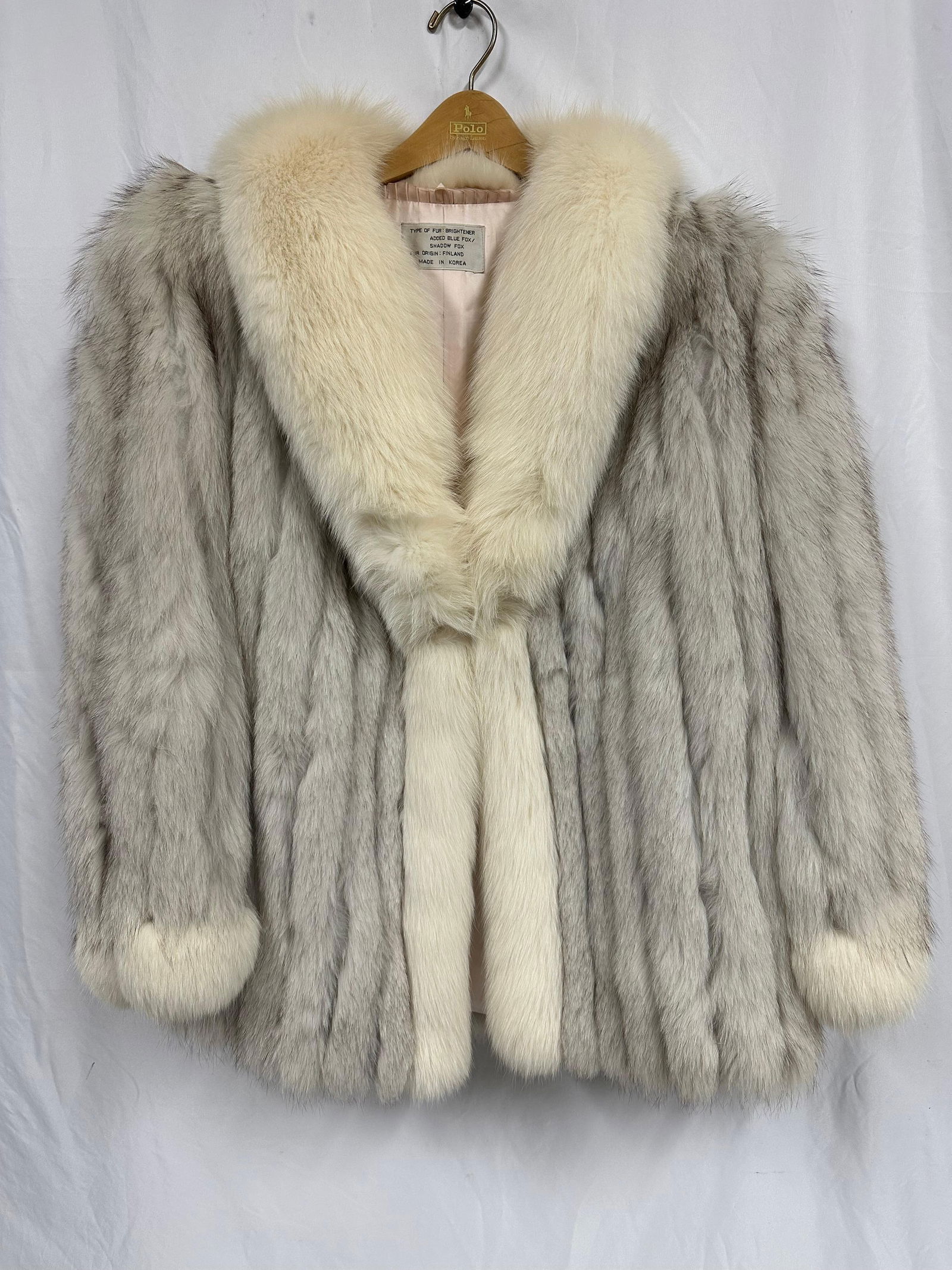 Blue and Shadow Fox Fur Coat with White Fox Trim Finland Origin Brightener (1 of 15)
