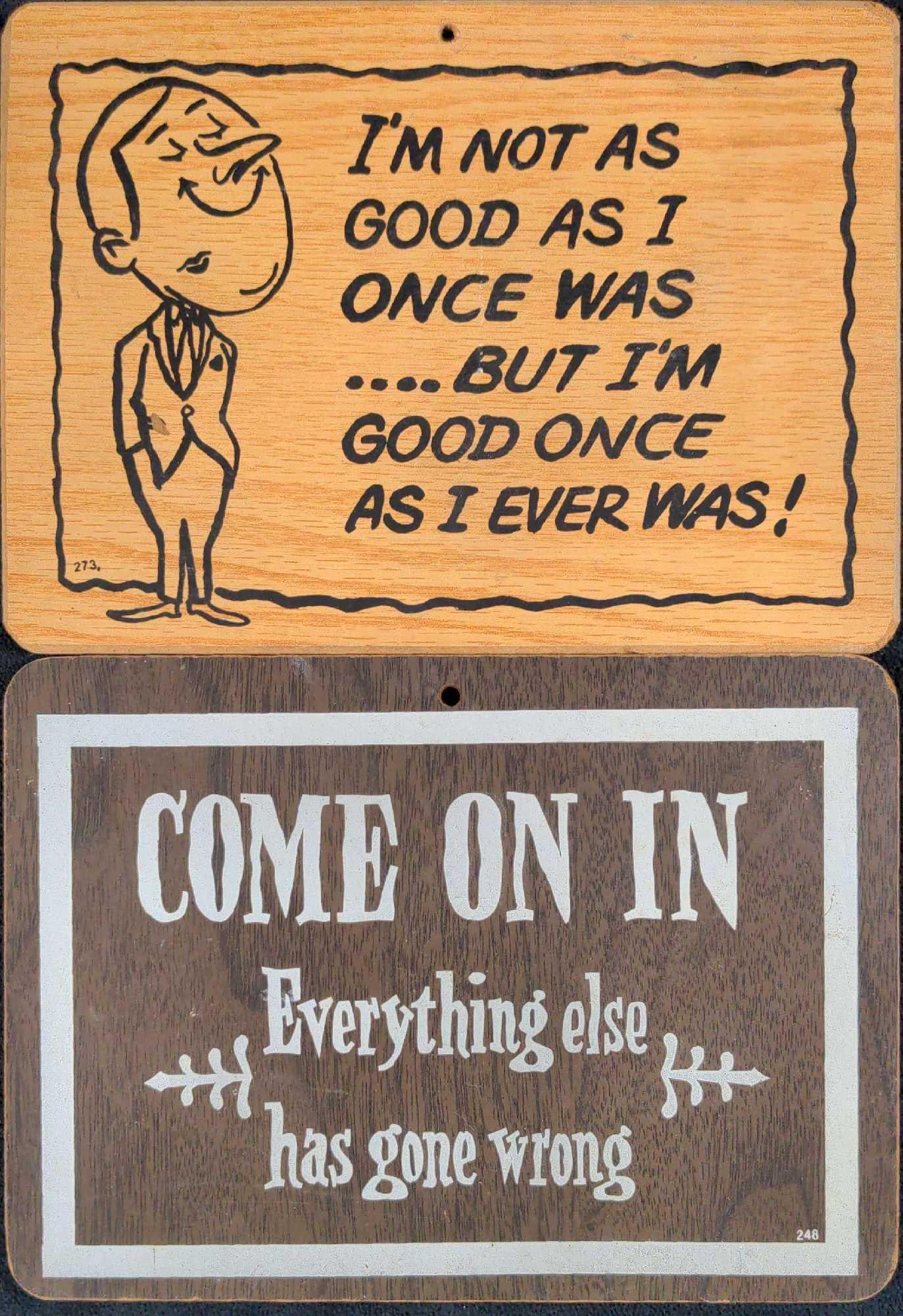 Two Vintage Wooden Novelty Signs Man Cave (1 of 4)