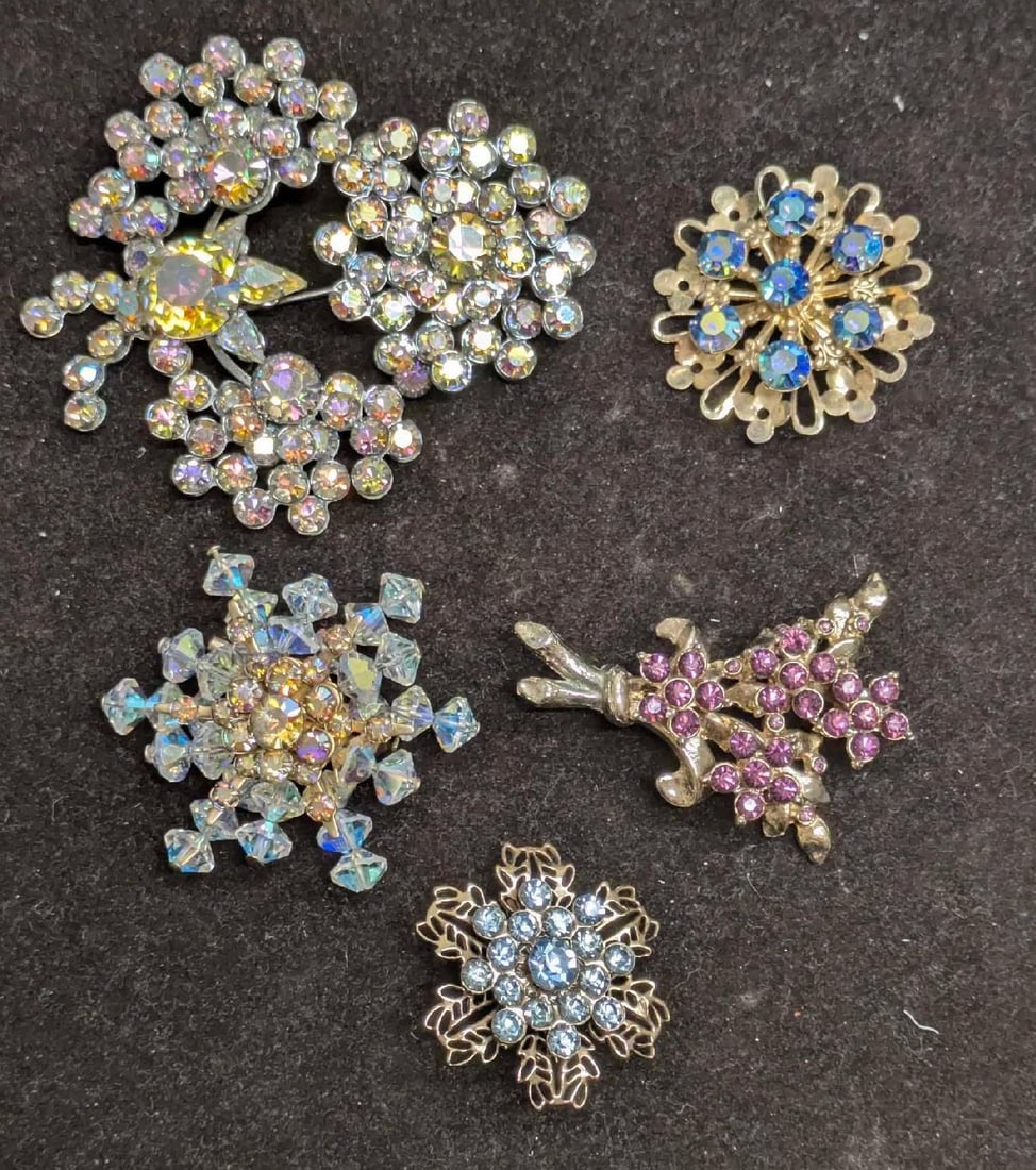 Vintage AB Rhinestones Clusters Brooch Pins Lot Of 5 (1 of 7)
