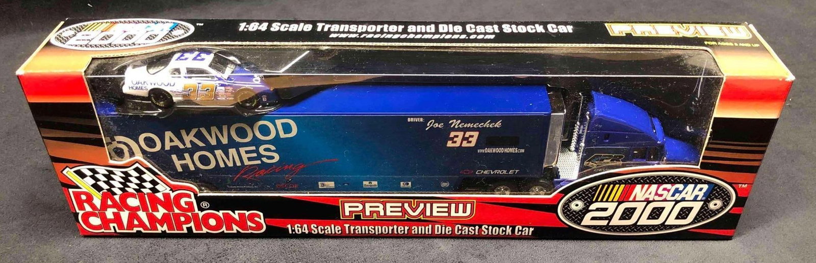 #33 Joe Nemechek Racing Champions NASCAR 2000 1:64 Scale Transporter and Die Cast Stock Car (1 of 8)