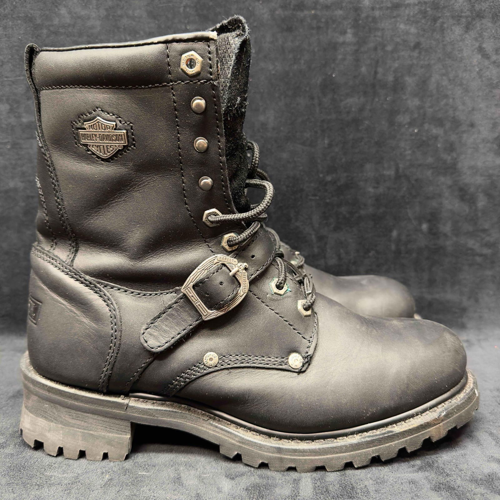 Harley Davidson Men's Faded Glory 8-Inch Motorcycle Black Boots D91003 Size 10.5 (1 of 12)