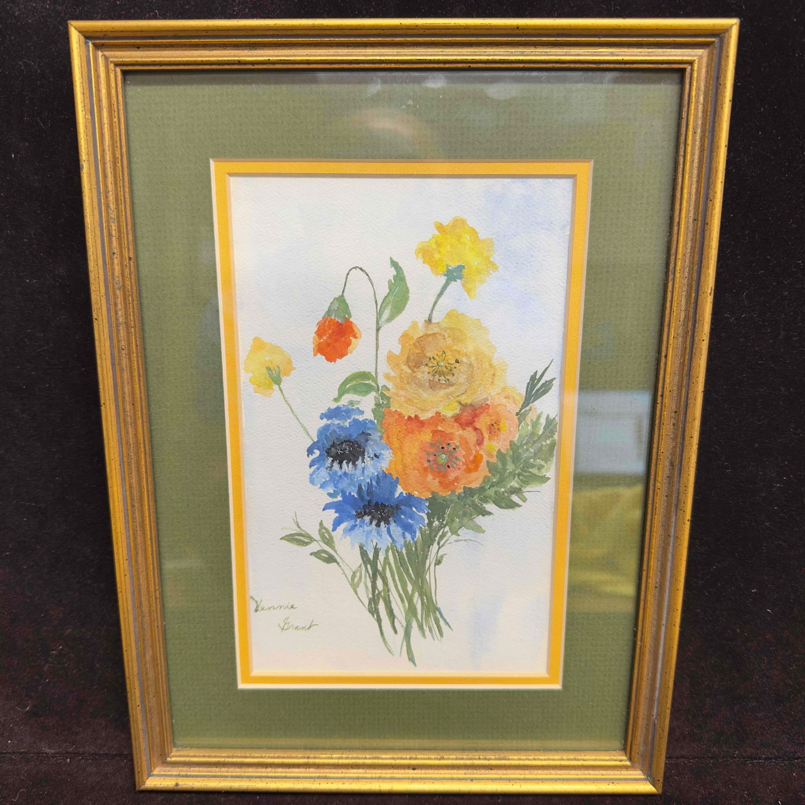 Vennie Grant Floral Bouquet of Multi Colored Flower Blooms Watercolor Framed (1 of 8)