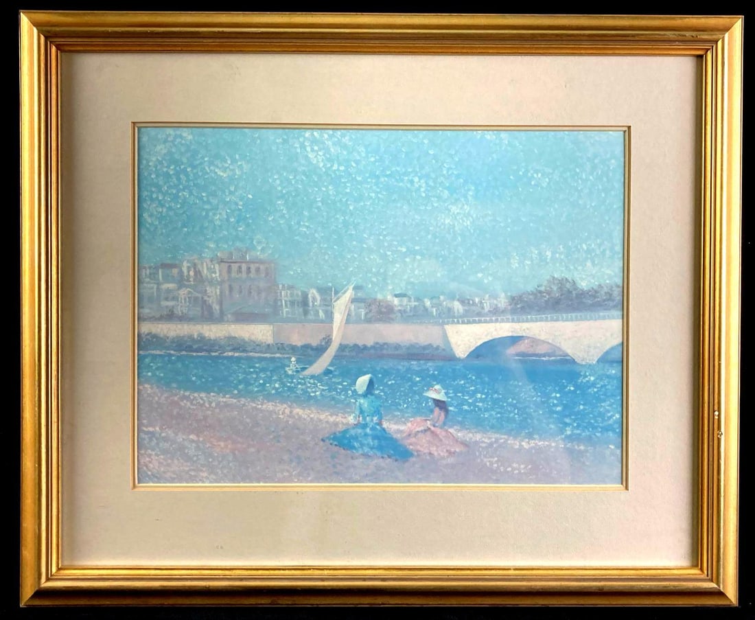 "Girls on a Beach" by Marion Print: This lot includes: (1) "Girls on a Beach" by Marion Print Condition is used and see photographs for additional details. The print is in good shape and has a sticker label w