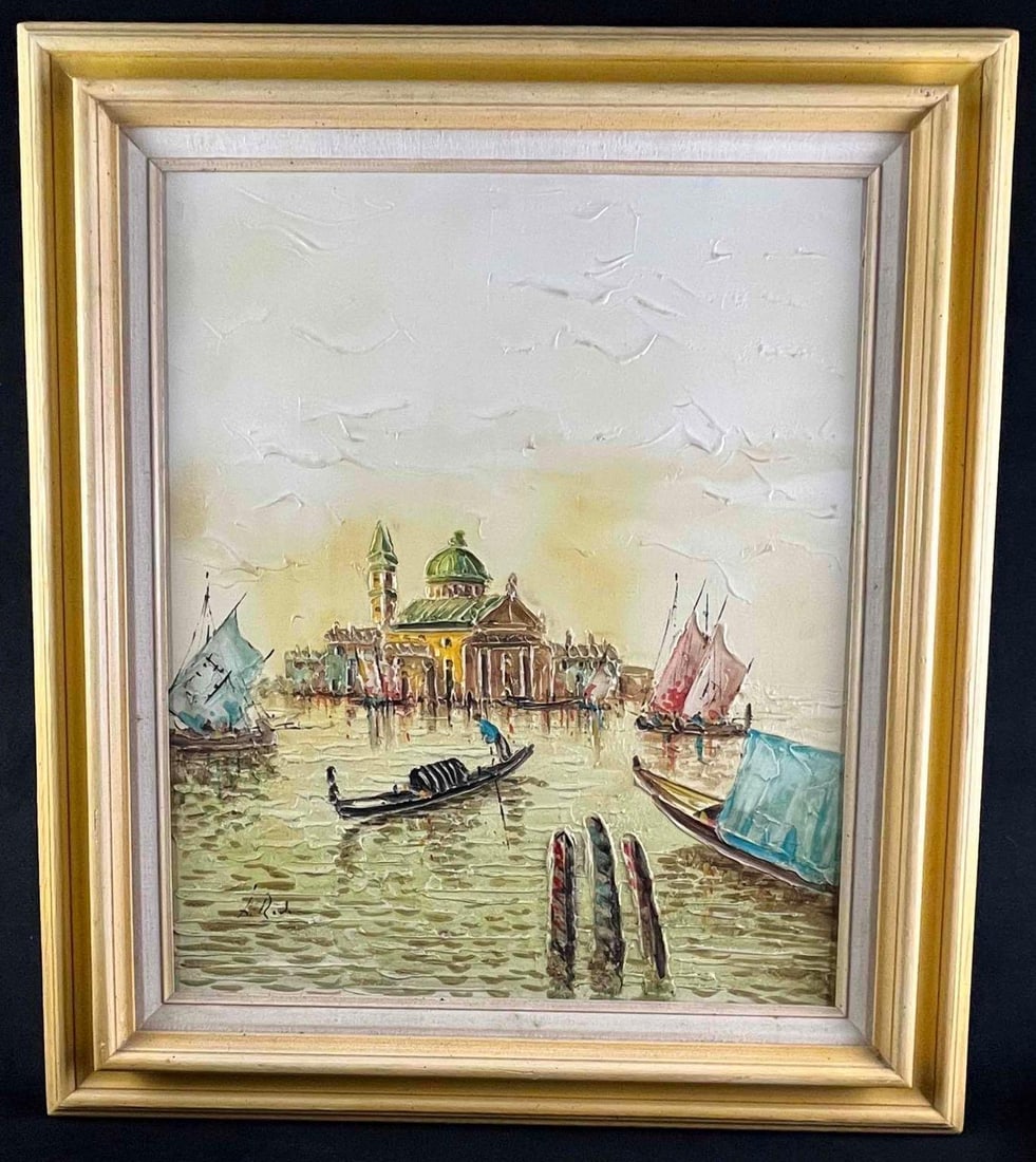 Oil Painting of Venice, Italy Signed: Oil Painting of Venice, Italy Signed This is an oil painting of a view from a canal in Italy. The painting is professionally framed. This piece is in good condition with no known damage with maybe som