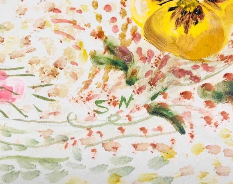 Two Hand Painted Flower Tin Dishes Signed SN - 7