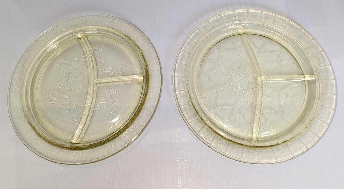 2 Yellow Depression Glass Divided Plates B (1 of 5)