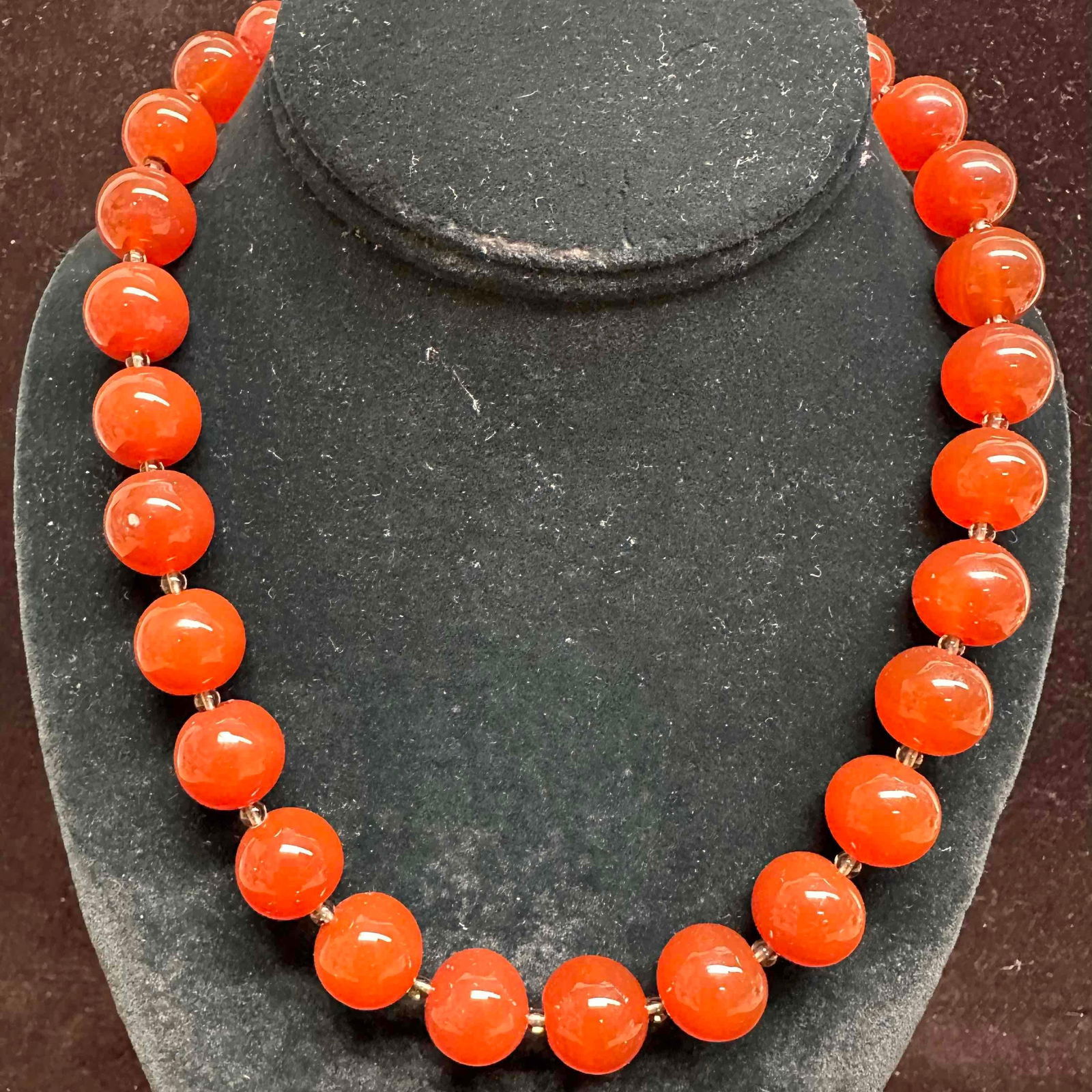 Carnelian Round Beaded Sterling Silver Floral Clasp Necklace (1 of 7)