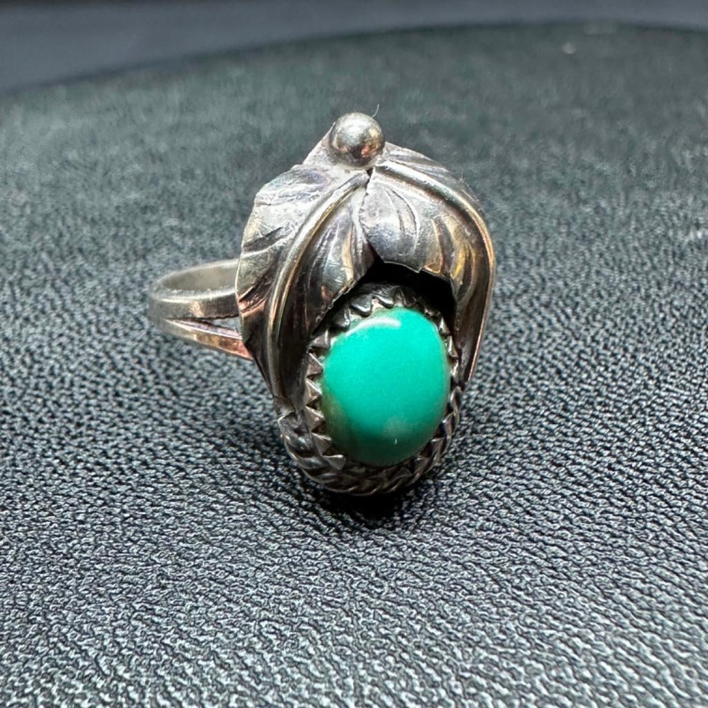Sterling Turquoise Art Nouveau Style Ring (1 of 2)