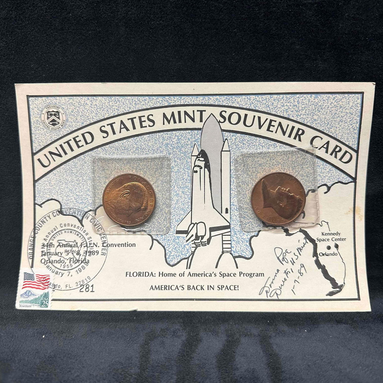 Donna Pope Mint Director Signature US Mint Souvenir Card 1989 Orlando FL Stamped (1 of 8)