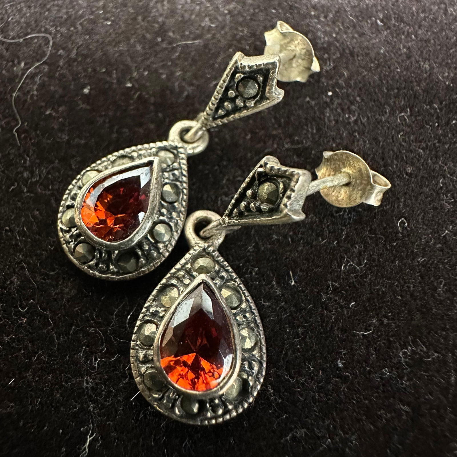 Marcasite and Orange Garnet Sterling Silver Earrings M8 (1 of 7)