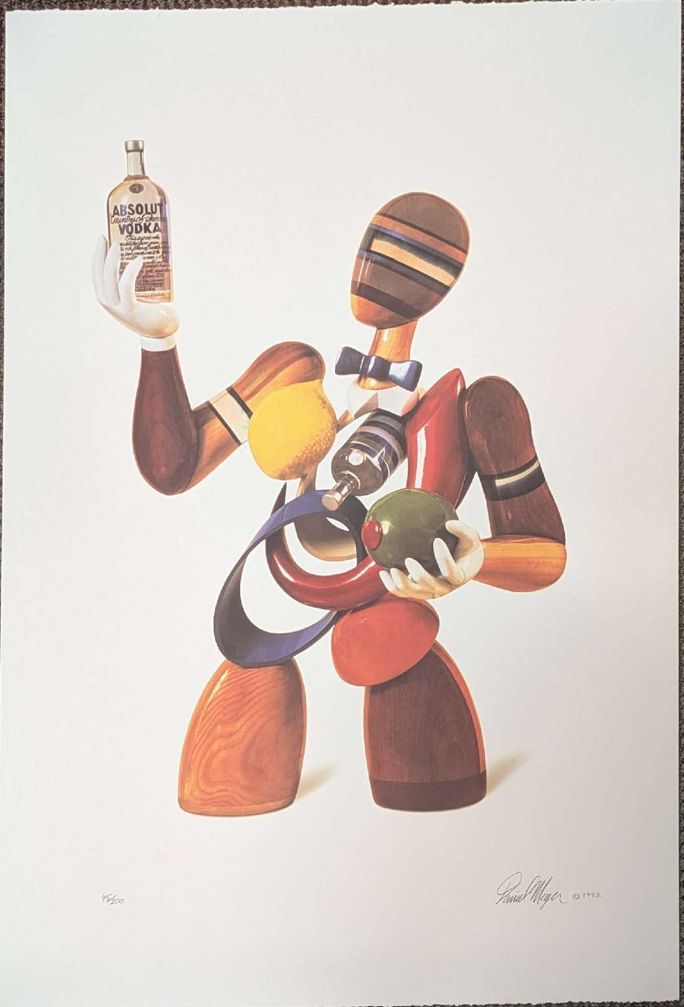 S&N Absolut Vodka Daniel Meyer Print #95: S&N Absolut Vodka Daniel Meyer Print #95. This is approx 26" x 39" and it weighs 0.38lb. This is #95 out of #200. Dan Meyer is a native of Chicago who attended the Art Institute of