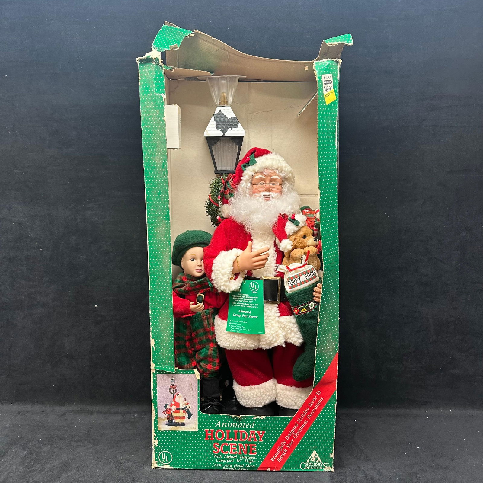 Animated Holiday Creations Scene Santa Claus with Girl Child and Lighted Lamp Post (1 of 7)